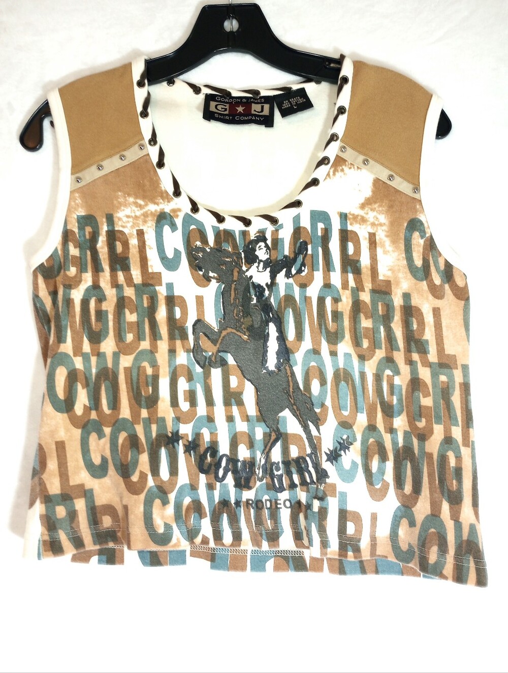 Western Studded Cowgirl Crop Tank Top Gordon & James Barrel Racer Southwestern L